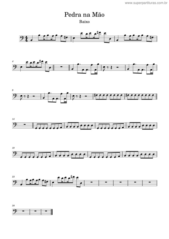 Partitura da música Pedra Na Mão – Baixo