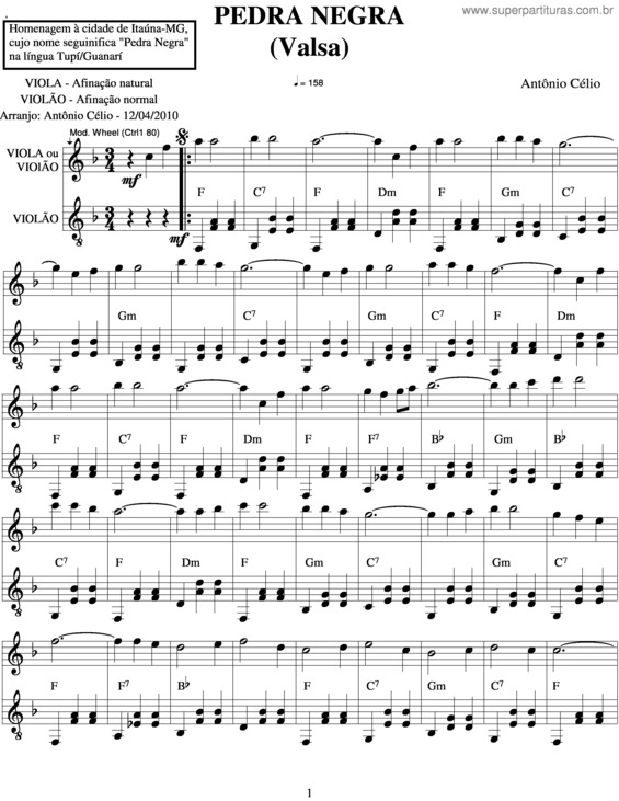 Partitura da música Pedra Negra