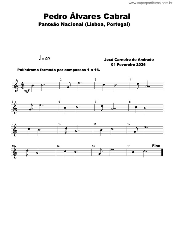 Partitura da música Pedro Álvares Cabral