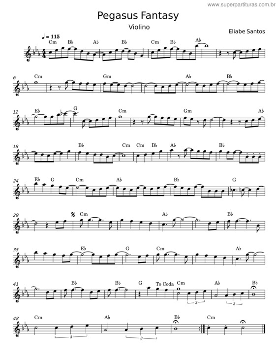 Partitura da música Pegasus Fantasy – Eliabe Santos