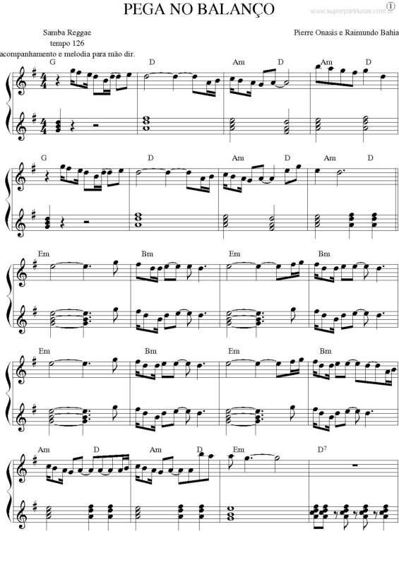 Partitura da música Pegue no Balanço