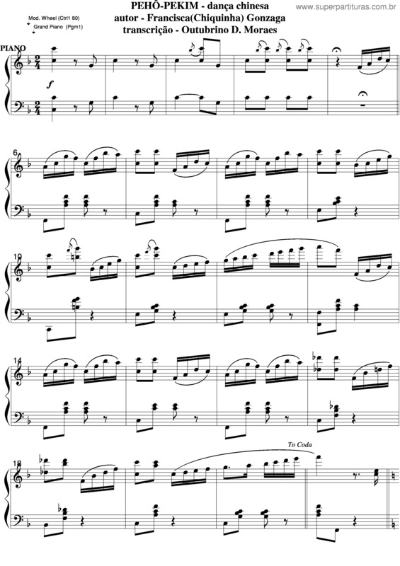 Partitura da música Pehô Pekim