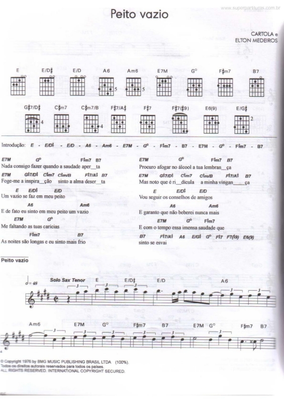 Partitura da música Peito Vazio