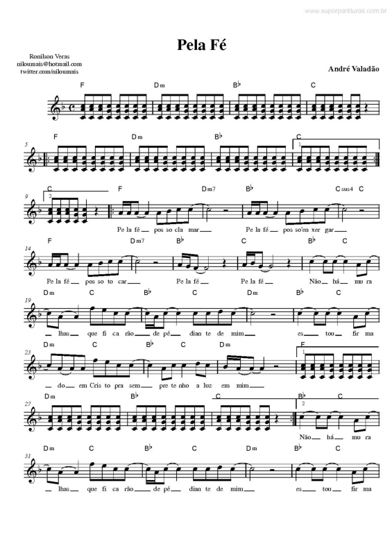 Partitura da música Pela Fé