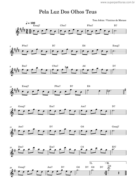 Partitura da música Pela Luz Dos Olhos Teus – Antonio Carlos Jobim, Vinicius De Moraes