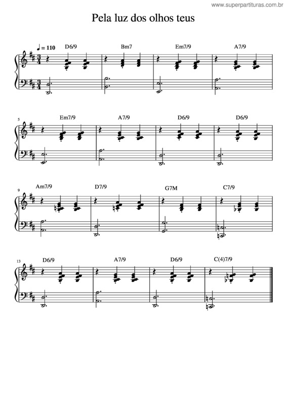 Partitura da música Pela Luz Dos Olhos Teus – Antônio Carlos Jobim v.2