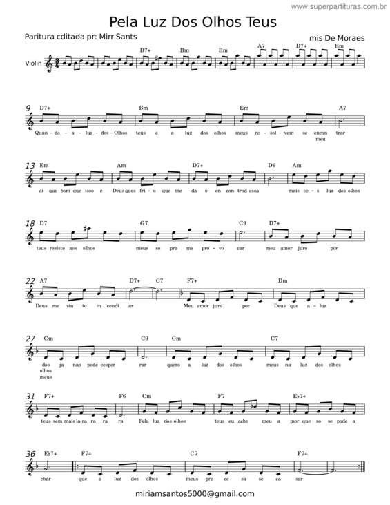 Partitura da música Pela Luz Dos Olhos Teus – Antônio Carlos Jobim
