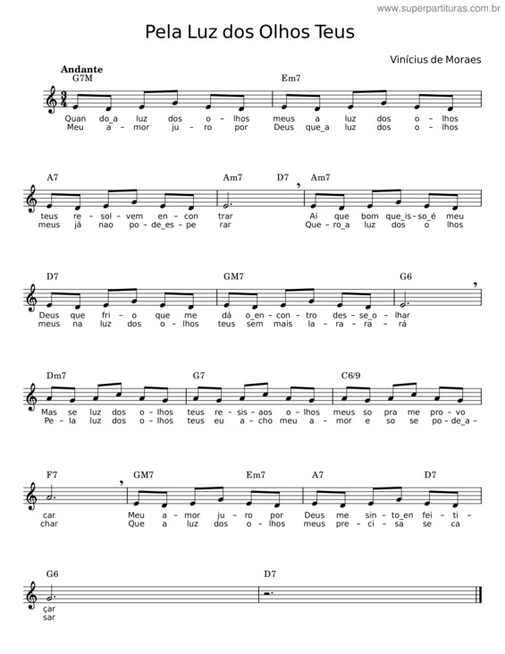 Partitura da música Pela Luz Dos Olhos Teus – Arr. Bontzye Schmidt Sandoval Música E Letra: Edu Lobo & Vinícius De Mor