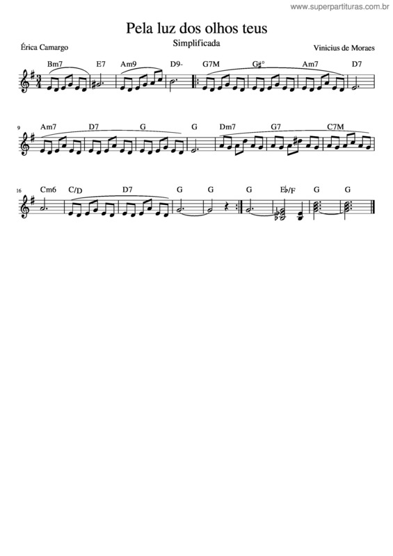 Partitura da música Pela Luz Dos Olhos Teus – Simplificada