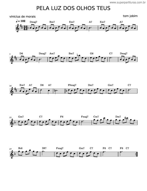 Partitura da música Pela Luz Dos Olhos Teus – Tom Jobim E Chico Buarque v.2