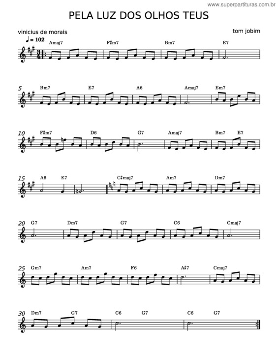 Partitura da música Pela Luz Dos Olhos Teus – Tom Jobim E Chico Buarque