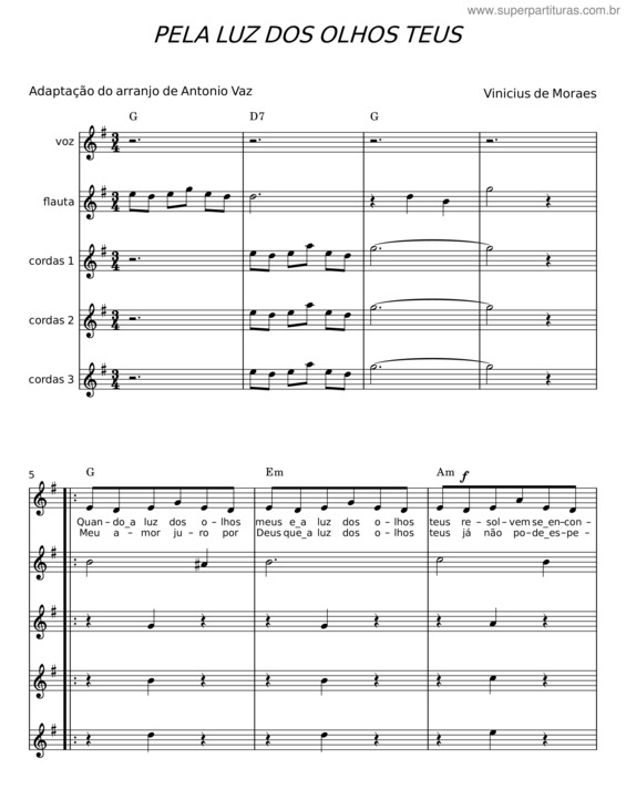 Partitura da música Pela Luz Dos Olhos Teus – Vinicius De Moraes v.2