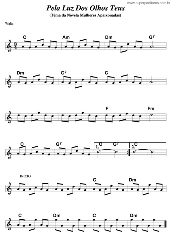 Partitura da música Pela Luz Dos Olhos Teus (Mulheres Apaixonadas)