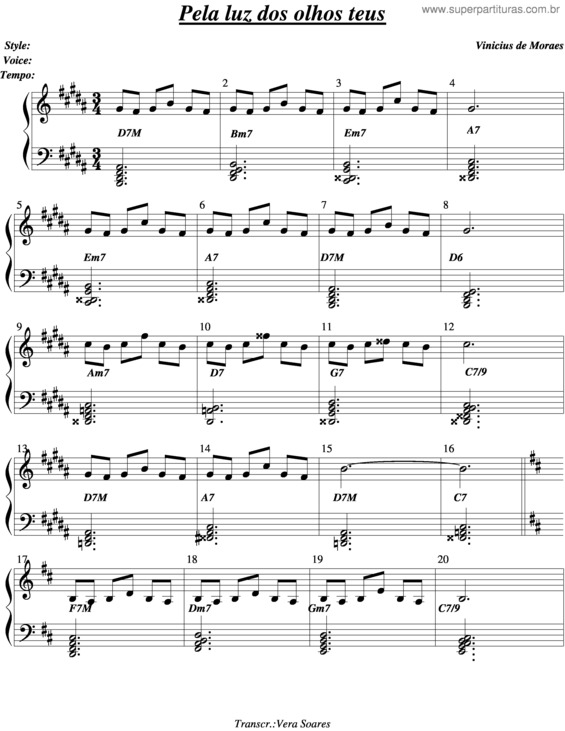 Partitura da música Pela Luz