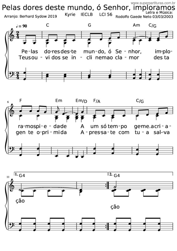 Partitura da música Pelas Dores Deste Mundo, Ó Senhor Dó