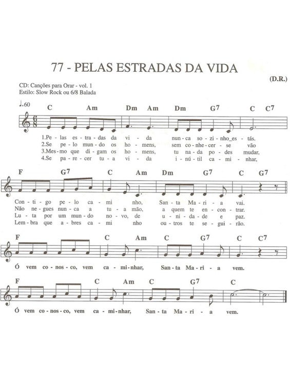 Partitura da música Pelas Estradas da Vida v.2