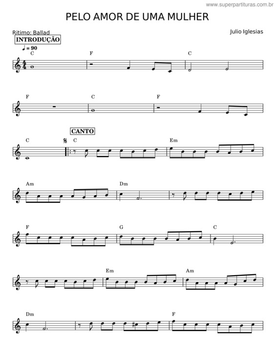 Partitura da música Pelo Amor De Uma Mulher