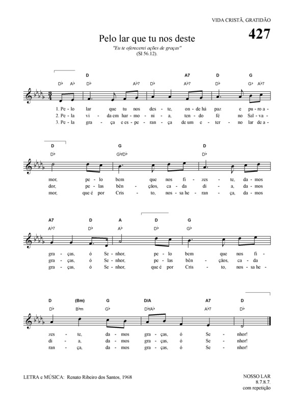 Partitura da música Pelo Lar Que Tu Nos Deste