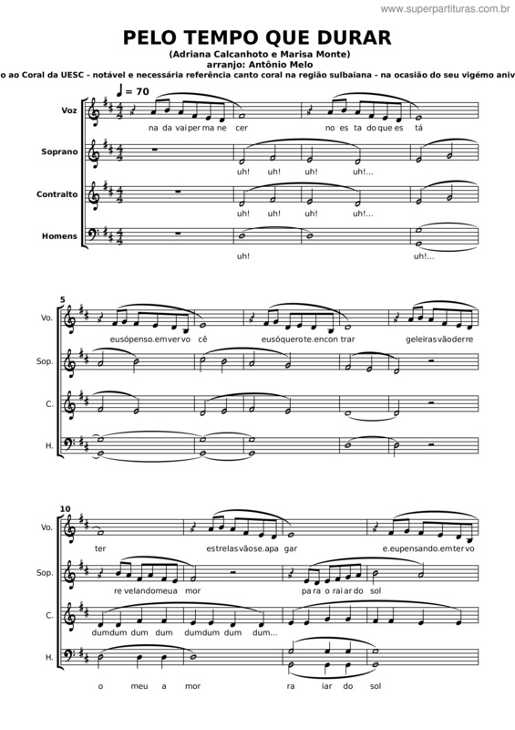Partitura da música Pelo Tempo Que Durar – Arranjo Antônio Melo – Antônio Melo