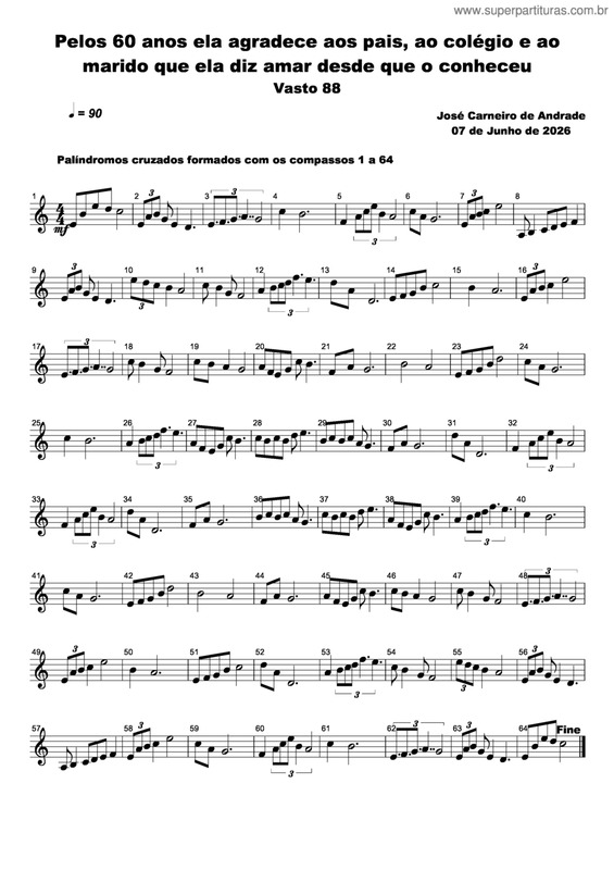 Partitura da música Pelos 60 Anos Ela Agradece Aos Pais, Ao Colégio E Ao Marido Que Ela Diz Amar Desde Que O Conheceu