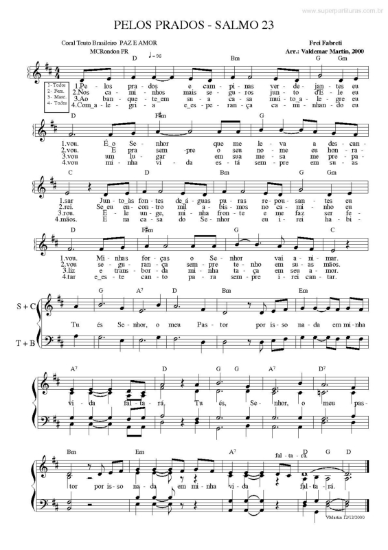 Partitura da música Pelos Prados - Salmo 23