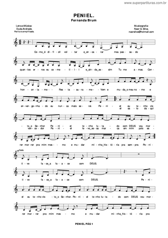 Partitura da música Peniel