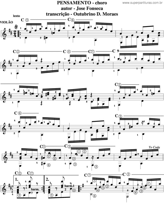 Partitura da música Pensamento