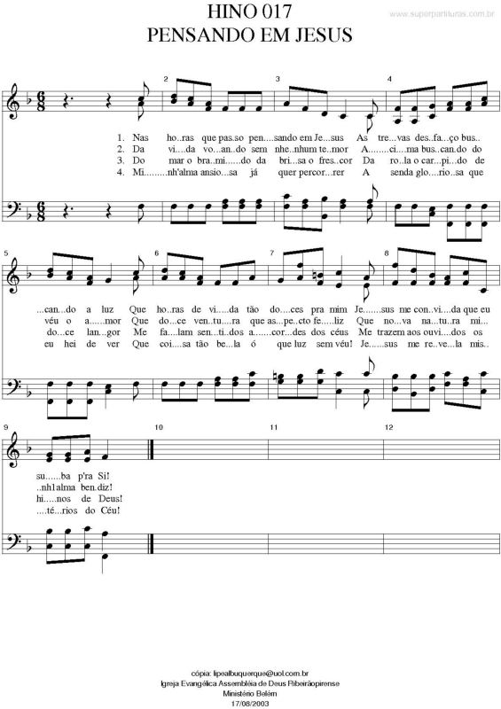 Partitura da música Pensando em Jesus