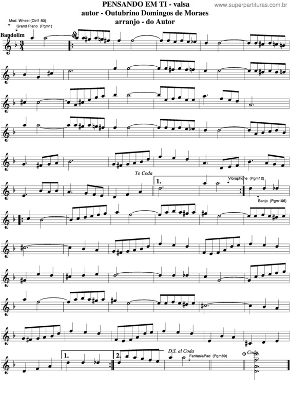 Partitura da música Pensando Em Ti v.6