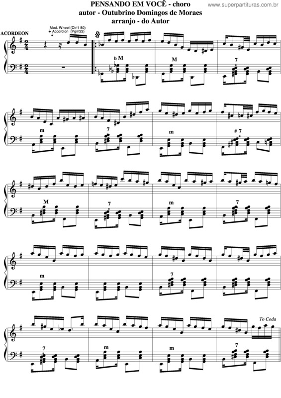 Partitura da música Pensando Em Você v.6