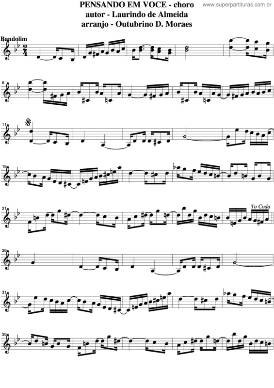 Partitura da música Pensando Em Você v.7