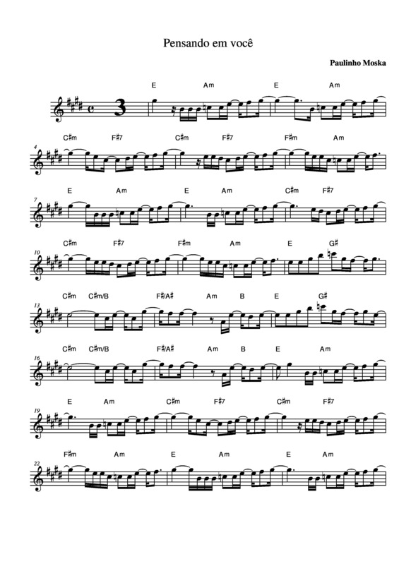 Partitura da música Pensando em Você v.9