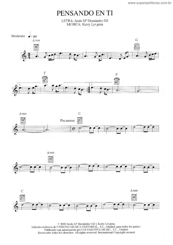 Partitura da música Pensando En Ti