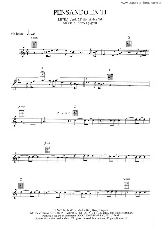 Partitura da música Pensando En Ti