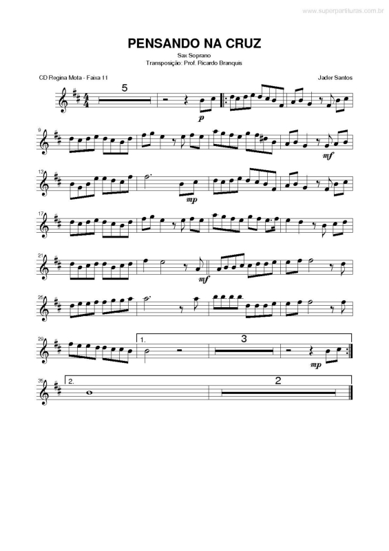 Partitura da música Pensando na Cruz v.2