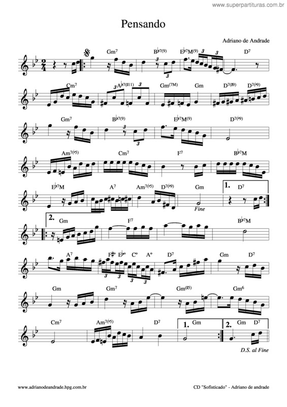 Partitura da música Pensando