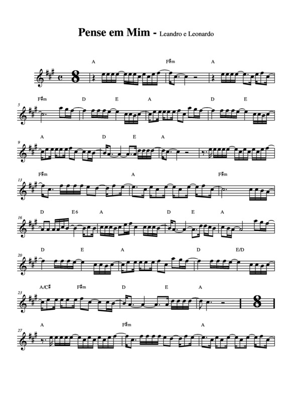 Partitura da música Pense em Mim v.4