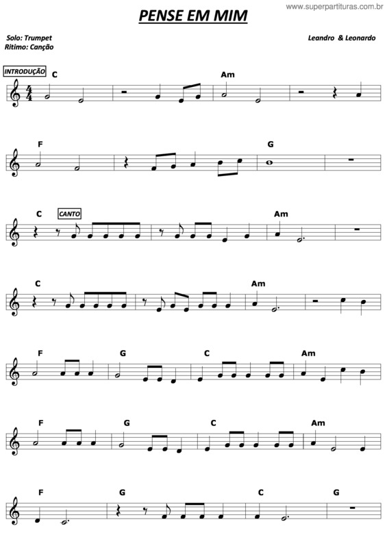 Partitura da música Pense em Mim v.9