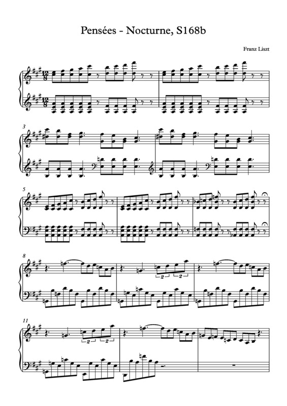 Partitura da música Pensées S.168b