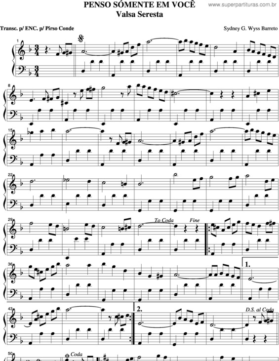 Partitura da música Penso Somente Em Você