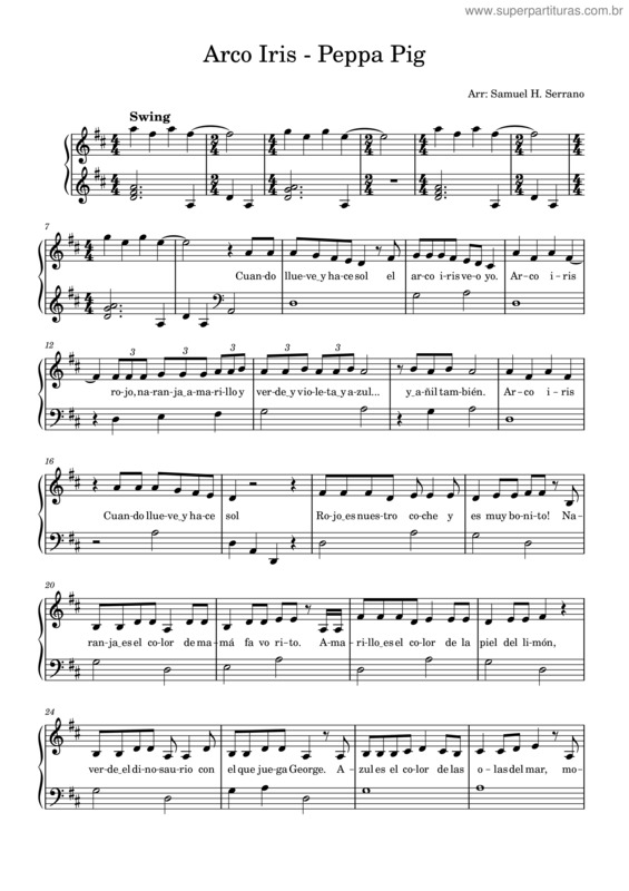 Partitura da música Peppa Pig – Arcoiris Peppa Pig – Arco Iris