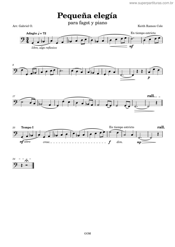 Partitura da música Pequeña Elegía – Keith Ramon Cole