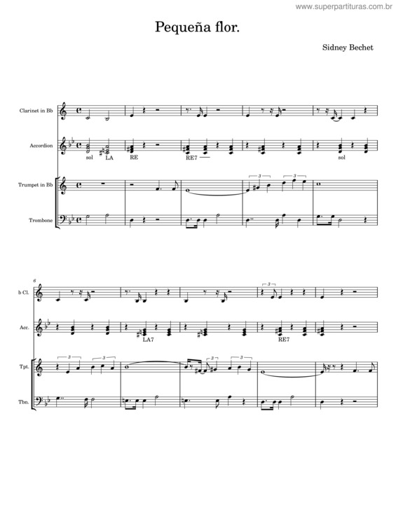Partitura da música Pequeña Flor – Sidney Bechet