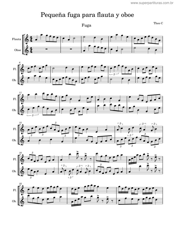 Partitura da música Pequeña Fuga Para Flauta Y Oboe – Theo C