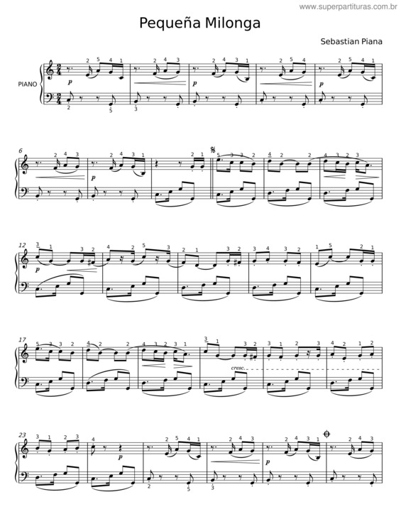 Partitura da música Pequeña Milonga – Sebastian Piana