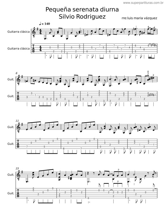 Partitura da música Pequeña Serenata Diurna – Silvio Rodriguez v.2