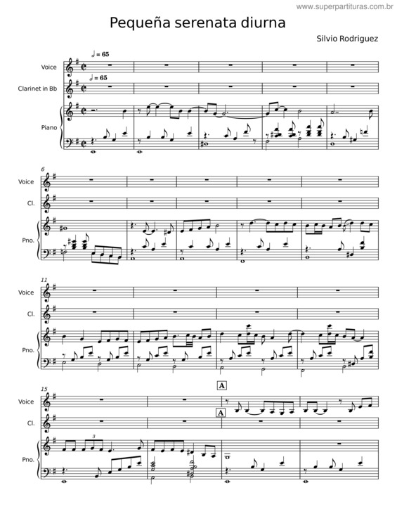 Partitura da música Pequeña Serenata Diurna – Silvio Rodríguez