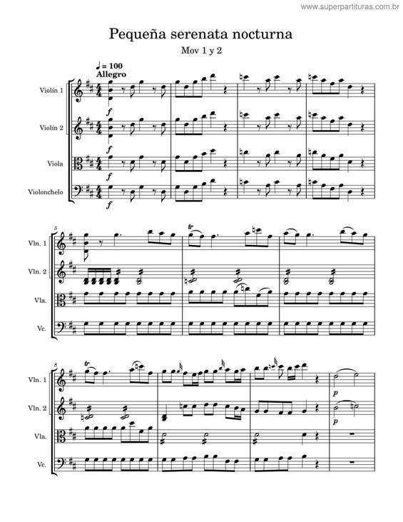 Partitura da música Pequeña Serenata Nocturna  – Wolfgang Amadeus Mozart v.3