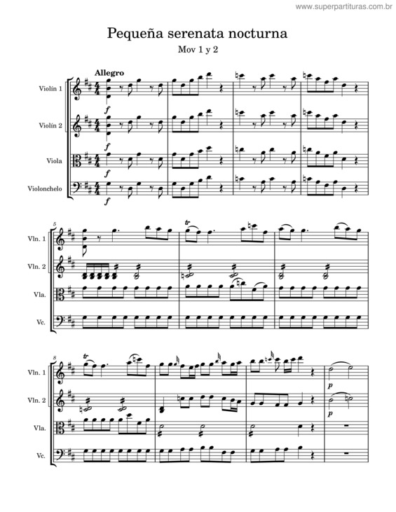 Partitura da música Pequeña Serenata Nocturna  – Wolfgang Amadeus Mozart