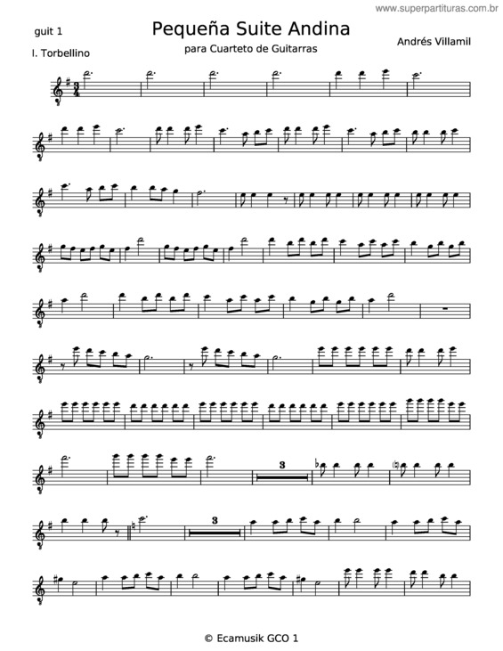 Partitura da música Pequeña Suite Andina – Andrés Villamil v.2